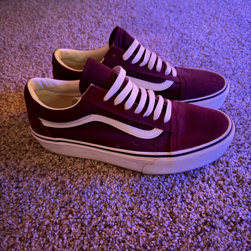 Vans Burgundy and White Old Skool Sneakers